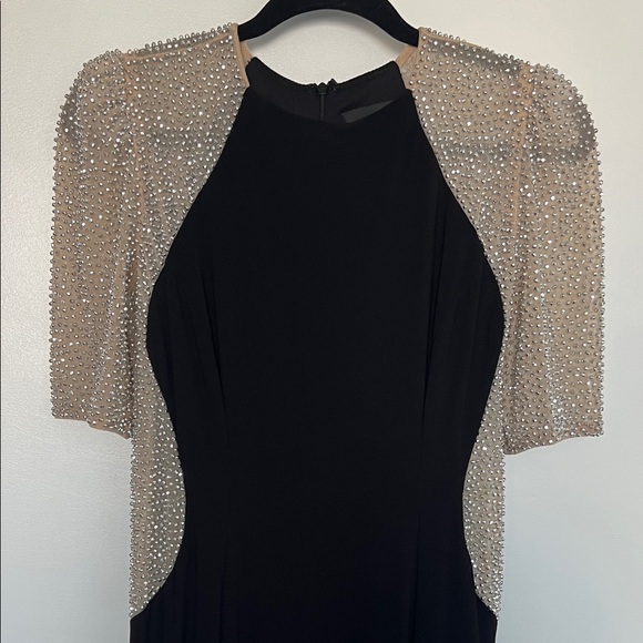 Xscape Black Maxi Gown with Rhinestone Studded Sleeves - Picture 8 of 9